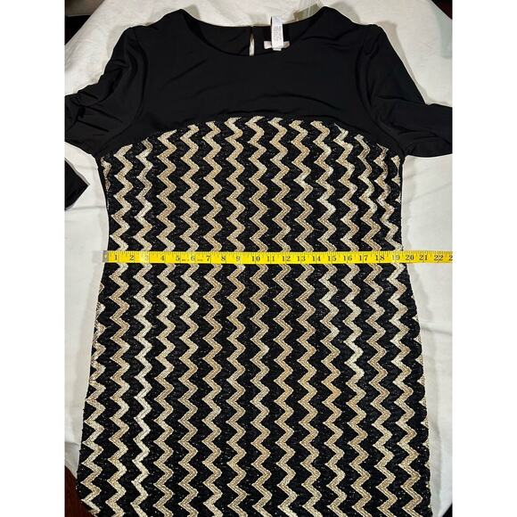 Chico's Chevron Metallic Dress Womens Size XL Black Gold Sheath Knee Length NWT - Picture 8 of 11